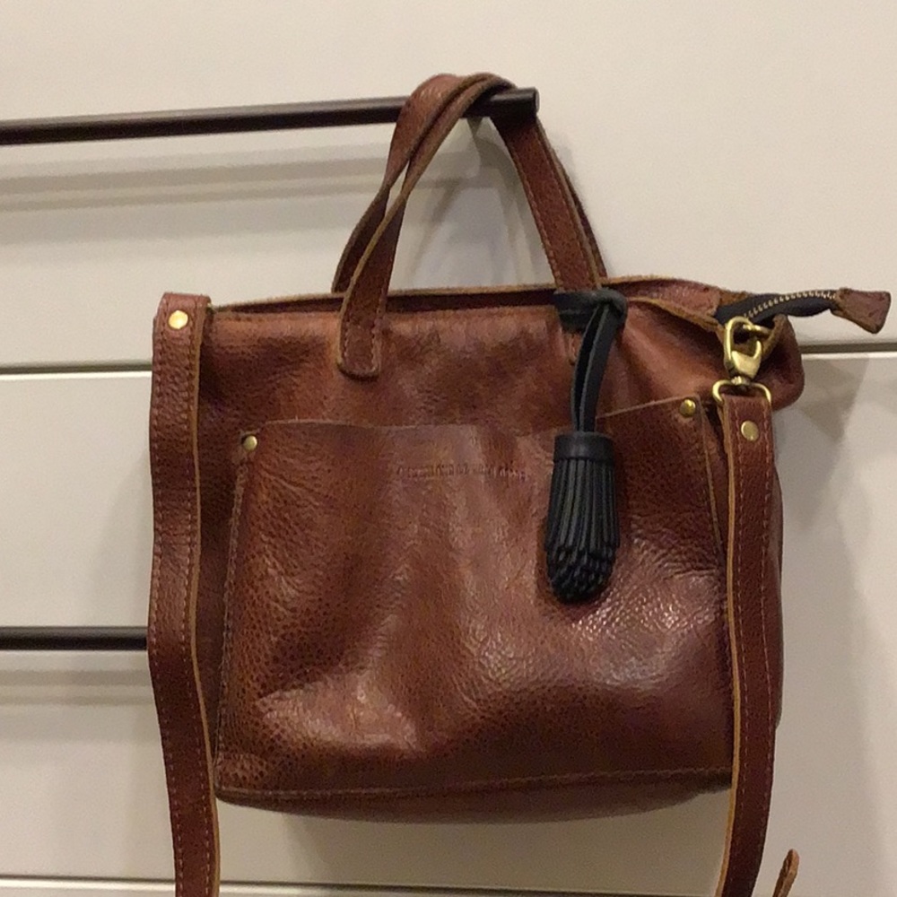 Portland Leather Good mini tote crossbody with tassel